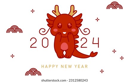 Chinese new year. 2024 New year. Dragon horoscope sign. 2024 design. New year symbol. 2024 calendar. Chinese horoscope dragon with 2024. Flat minimalism vector illustration. Dragon horoscope sign