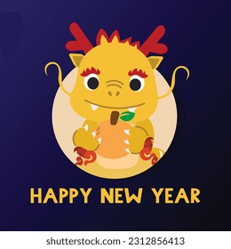 Chinese New Year 2024, the year of the Dragon, red and gold line art characters, simple hand-drawn Asian elements with craft (Chinese translation: Happy Chinese New Year 2024, year of the Dragon)
