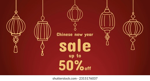 Chinese New Year 2024, the year of the Dragon, red and gold line art characters, simple hand-drawn Asian elements with craft (Chinese translation: Happy Chinese New Year 2024, year of the Dragon)