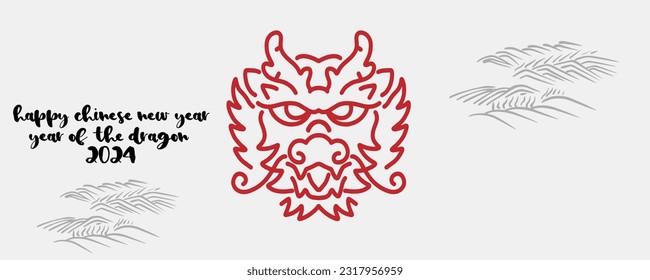 Chinese New Year 2024, the year of the Dragon, red and gold line art characters, simple hand-drawn Asian elements with craft (Chinese translation: Happy Chinese New Year 2024, year of the Dragon)