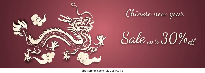 Chinese New Year 2024, the year of the Dragon, red and gold line art characters, simple hand-drawn Asian elements with craft (Chinese translation: Happy Chinese New Year 2024, year of the Dragon)