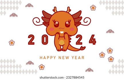 Chinese new year. 2024 New year. Dragon horoscope sign. 2024 design. New year symbol. 2024 calendar. Chinese horoscope dragon with 2024. Flat minimalism vector illustration. Dragon horoscope sign