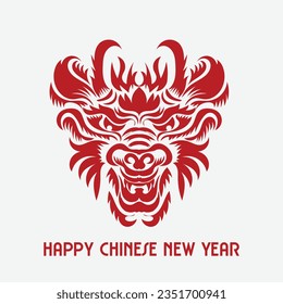 Chinese New Year 2024, the year of the Dragon, red and gold line art characters, simple hand-drawn Asian elements with craft (Chinese translation: Happy Chinese New Year 2024, year of the Dragon)