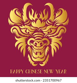 Chinese New Year 2024, the year of the Dragon, red and gold line art characters, simple hand-drawn Asian elements with craft (Chinese translation: Happy Chinese New Year 2024, year of the Dragon)