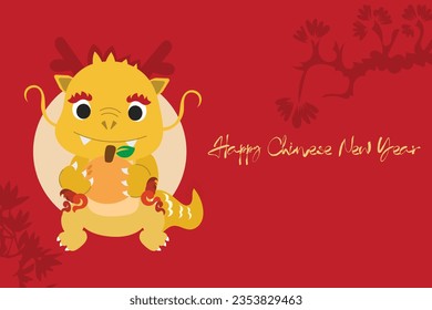 Chinese New Year 2024, the year of the Dragon, red and gold line art characters, simple hand-drawn Asian elements with craft (Chinese translation: Happy Chinese New Year 2024, year of the Dragon)