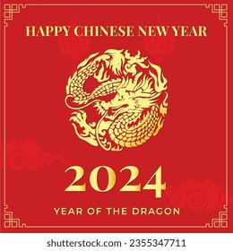 Chinese New Year 2024, the year of the Dragon. gold dragon