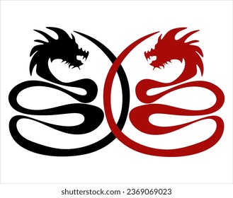 Chinese New Year 2024, Year of the Dragon, line art, dragon tattoo, logo