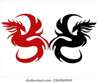Chinese New Year 2024, Year of the Dragon, line art, dragon tattoo, logo