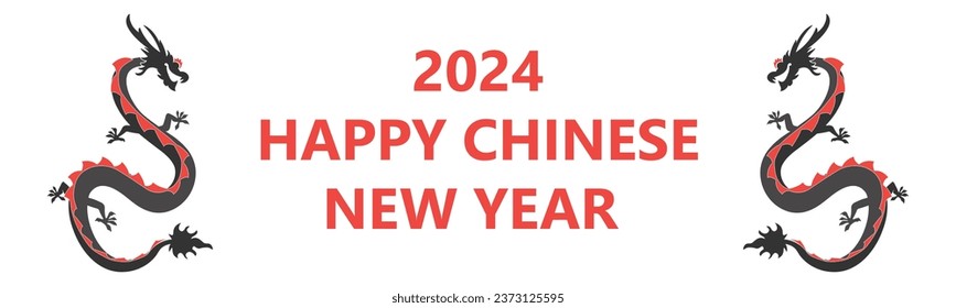 Chinese New Year 2024, the year of the Dragon, red and gold line art characters, simple hand-drawn Asian elements with craft (Chinese translation: Happy Chinese New Year 2024, year of the Dragon)