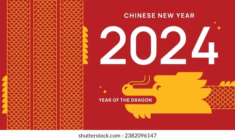 The Chinese New Year 2024 - the Year of the Dragon. Happy Chinese New Year 2024. Lunar New Year. Geometric vector flat modern style.