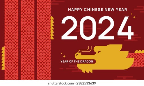 The Chinese New Year 2024 - the Year of the Dragon. Happy Chinese New Year 2024. Lunar New Year. Geometric vector flat modern style.