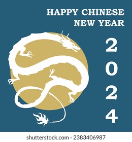 Chinese New Year 2024, the year of the Dragon, red and gold line art characters, simple hand-drawn Asian elements with craft (Chinese translation: Happy Chinese New Year 2024, year of the Dragon)