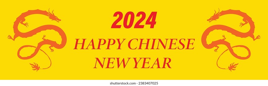 Chinese New Year 2024, the year of the Dragon, red and gold line art characters, simple hand-drawn Asian elements with craft (Chinese translation: Happy Chinese New Year 2024, year of the Dragon)