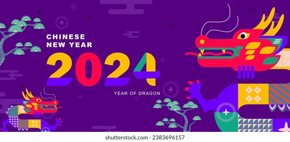 chinese new year 2024, year of dragon background, vector illustration