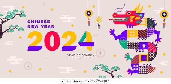 chinese new year 2024, year of dragon background, vector illustration