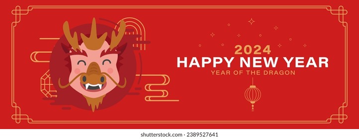 Chinese new year 2024 year of the dragon banner with zodiac sign and golden color ornament concept