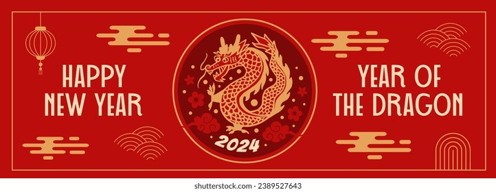 Chinese New Year 2024 year of the dragon banner with modern background design and zodiac symbol