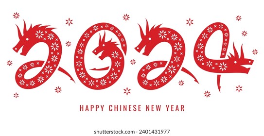 The Chinese New Year 2024 - the Year of the Dragon. Happy Chinese New Year 2024. Lunar New Year background, banner. Numbers in the shape of a dragon.