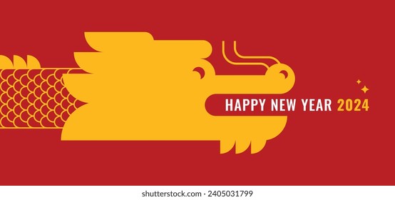 The Chinese New Year 2024 - the Year of the Dragon. Happy Chinese New Year 2024. Lunar New Year. Geometric vector flat modern style.