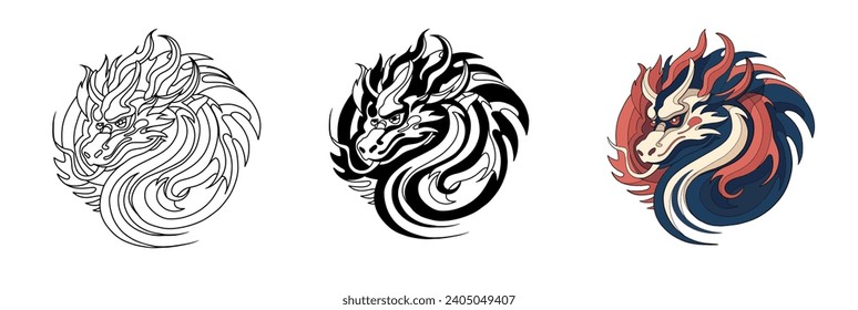 Chinese New Year 2024, year of the Dragon. Chinese zodiac dragon in  flat modern style , isolated background vector, Translate Happy New Year