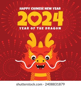 The Chinese New Year 2024 - the Year of the Dragon. Happy Chinese New Year 2024. Lunar New Year card.