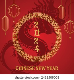 Chinese New Year 2024 Year of Dragon Celebration Social Media Template	
