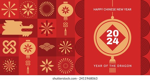 Chinese New Year 2024, Year of the Dragon. Lunar New Year background, banner,  poster, card. 