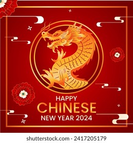 Chinese new year 2024, dragon poster template design. Illustrations vector