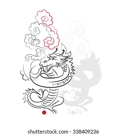 Chinese new year 2024 (Dragon year). Greeting or invitation card for the holiday. Vector illustration
