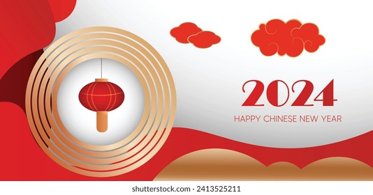 Chinese new year 2024 hanging lantern with cloud vector poster