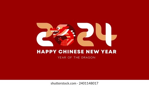 Chinese New Year 2024 Logo, Year of the dragon. Chinese zodiac dragon in geometric flat modern style.