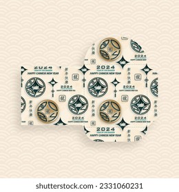 Chinese new year 2024 lucky red envelope money pocket on color background for the year of the Dragon (Translation : happy Chinese new year 2024, year of the Dragon)
