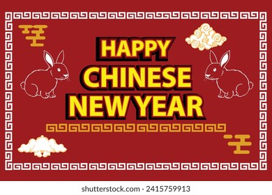 Chinese New Year 2024 with a modern art design style with red and gold Chinese decorations, suitable for posters, banners or social media posts for lunar new year celebrations.