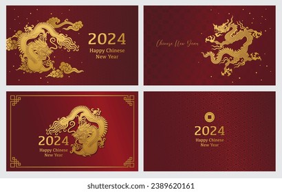 Chinese New year 2024 vector cards, posters, banners. Traditional Asian Dragon