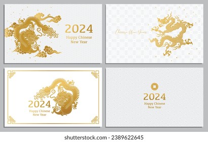 Chinese New year 2024 vector cards, posters, banners. Traditional Asian Dragon