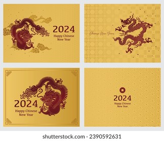 Chinese New year 2024 vector cards, posters, banners. Traditional Asian Dragon
