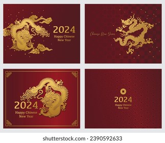 Chinese New year 2024 vector cards, posters, banners. Traditional Asian Dragon
