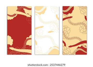 Chinese New Year 2025 abstract square art templates with floral and snake elements portrait 2