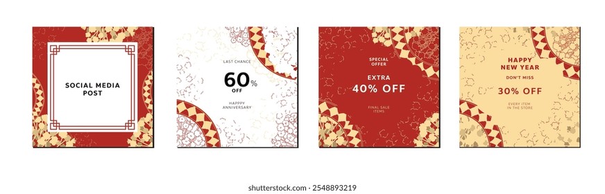 Chinese New Year 2025 abstract square art templates with snake flower baby's breath elements