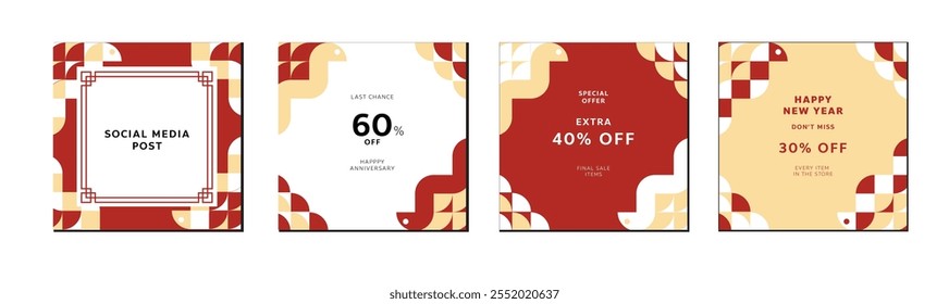 Chinese New Year 2025 abstract square art templates with snake geometric pattern elements 2