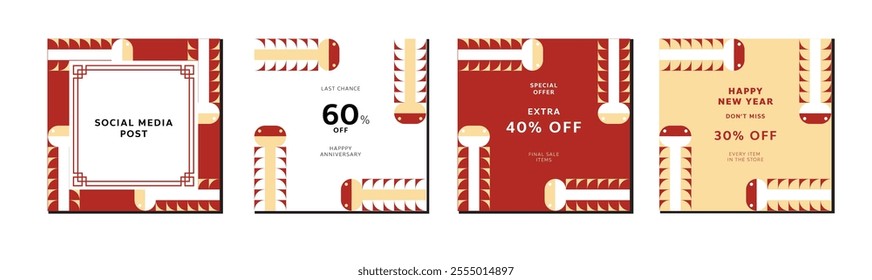 Chinese New Year 2025 abstract square art templates with snake geometric pattern elements 7