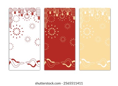 Chinese New Year 2025 abstract square art templates with snake Fireworks Lattern elements vertical 6