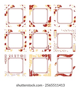 Chinese New Year 2025 abstract square art templates frame with snake geometric fireworks elements Set 8 - White