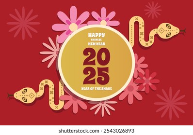 Chinese new year 2025 Background, year of snake 2025, Chinese zodiac symbol year snake with abstract design, year of the snake from posters, banners, card.