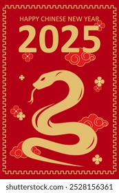 Nuevo año chino 2025. diseño en colores rojo, dorado. Símbolo de la serpiente del zodiaco chino. Ilustración vectorial