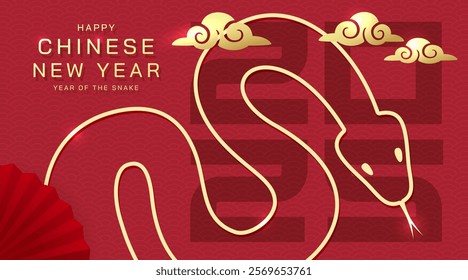 Chinese new year 2025 festival poster, Chinese traditional gate and hand fans background. Vector illustration