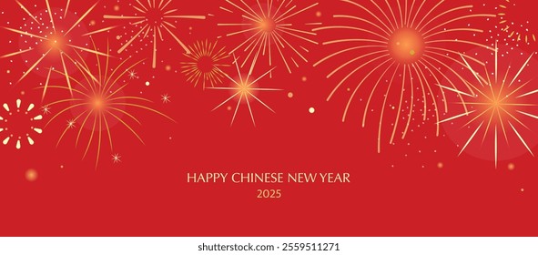 Chinese New Year 2025 fireworks celebration red vector banner with modern golden elements