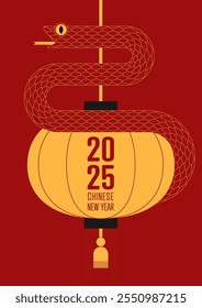 Ano novo chinês 2025 design plano decorado com cobra e lanterna oriental estilo mínimo. Elemento de design pode ser usado para pano de fundo, impressão, brochura, folheto, banner, ilustração vetorial