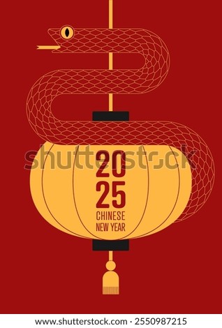Chinese new year 2025 flat design  decorated with snake and oriental  lantern minimal style. Design element can be used for backdrop, print, brochure, leaflet, banner, vector illustration