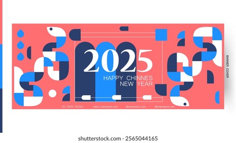 Chinese new year 2025 geometric of snake cover, poster and banner design banner. vector Illustration 